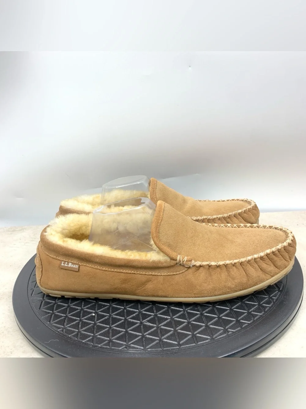 LL Bean Venetian Slippers Men Size 14 Shoes Brown Suede Shearling Moccasins